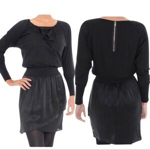 HUGO BOSS Orange Amirella Silk Blend Zip Back Black Dress Long Sleeve Size 8